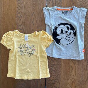 Bundle of Cute Girls Cotton Animal T-Shirts Yellow Gray Size 2